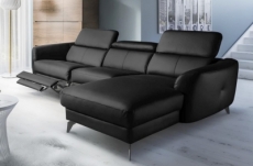 canapé d'angle relax en cuir de luxe italien avec relax électrique, 5 places bertoni, noir, angle droit