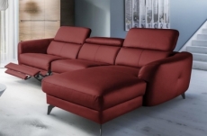 canapé d'angle relax en cuir de luxe italien avec relax électrique, 5 places bertoni, rouge foncé, angle droit