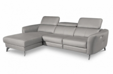 canapé d'angle relax en cuir de luxe italien avec relax électrique, 5 places bertoni, gris clair, angle gauche