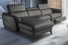 canapé d'angle relax en cuir de luxe italien avec relax électrique, 5 places bertoni, gris foncé, angle gauche