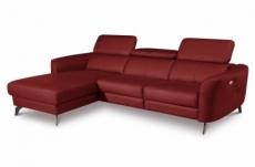 canapé d'angle relax en cuir de luxe italien avec relax électrique, 5 places bertoni, rouge foncé, angle gauche