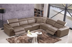 canapé d'angle double relax électrique en cuir de buffle italien de luxe 7/8 places bestrelax, moka et blanc, angle droit, 