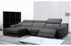 - canapé d'angle double relax en cuir de buffle italien de luxe 5 places birelax, gris foncé, angle gauche