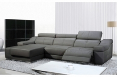 canapé d'angle double relax en cuir de buffle italien de luxe 5 places birelax, gris foncé, angle gauche