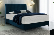 ensemble lit + sommier + matelas en tissu velours bleu foncé - 140x200 cm - blasio de venesetti