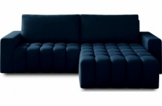 canapé d'angle convertible en velours luxe 5 places et coffre, bleu foncé, angle droit (vu de face) bono