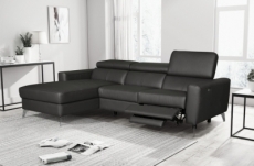 canapé d'angle en cuir italien de luxe 5 places botero, avec relax électrique, noir, angle gauche