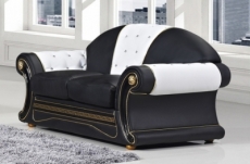 canapé 2 places en cuir luxe italien bristol, noir et blanc