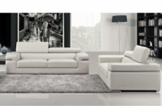 ensemble composé d'un canapé 3 places et d'un canapé 2 places en cuir luxe italien, alonso, blanc