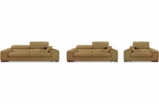 ensemble geneva 3 pièces: canapé 3 places + 2 places + fauteuil en cuir luxe italien vachette, beige