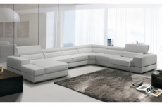 canapé d'angle en cuir italien 7 places panoramique eden, blanc, angle droit