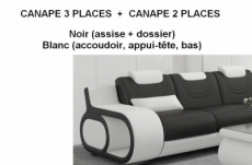 ensemble canapé 3 places et 2 places en cuir italien vachette bologne, couleur noir et blanc blanc
