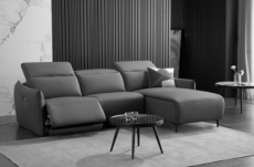 canapé d'angle avec un relax électrique en cuir de buffle italien de luxe 6 places boston gris foncé, angle droit
