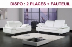 ensemble : canapé 2 places + fauteuil en cuir supérieur luxe haut de gamme italien, torino, blanc