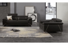 ensemble canapé 3 places et fauteuil en cuir prestige italien buffle granti, couleur noir et coutures grises.