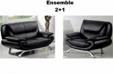 ensemble composé d'un canapé 2 places et d'un fauteuil en cuir luxe italien, noir, jonah
