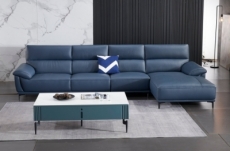 canapé d'angle en cuir buffle italien de luxe 6/7 places matteo, bleu, angle droit