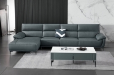 canapé d'angle en cuir buffle italien de luxe 6/7 places matteo, gris foncé, angle gauche