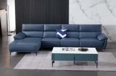 canapé d'angle en cuir buffle italien de luxe 6/7 places matteo, bleu, angle gauche