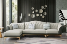 canapé d'angle en cuir buffle italien de luxe 6/7 places - palace, gris clair et gris foncé, angle gauche