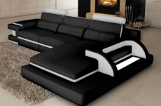 canapé d'angle en cuir italien 6 places vinoti, angle droit, couleurs noir et blanc