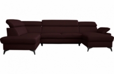 canapé d'angle convertible en cuir italien de luxe 7/8 places warini avec coffre, couleur cuir dollaro merlin, angle gauche