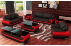 ensemble canapé 3 places et 2 places et fauteuil en cuir italien vachette candide, couleur noir et rouge