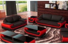 ensemble canapé 3 places et 2 places en cuir italien vachette candide, noir et rouge