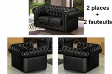ensemble 2+1+1, canapé 2 places et 2 fauteuils 1 place, en cuir luxe italien chesterfield, noir