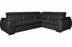canapé d'angle en 100% cuir de luxe italien , 5 places cintia, couleur noir, angle droit
