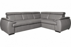 canapé d'angle en 100% cuir de luxe italien , 5 places cintia, couleur gris clair, angle droit