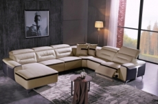canapé d'angle relax électrique en cuir buffle italien de luxe combirelax,  beige et chocolat, angle droit
