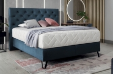 ensemble lit + sommier + matelas - velours bleu foncé - 140x200 cm - corsica