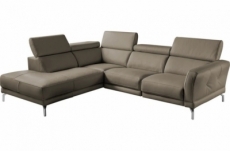 - canapé d'angle en 100% tout cuir épais de luxe italien , 5/6 places dalbert, couleur taupe, angle gauche