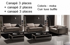 ensemble de deux canapés 3 places et un canapé 2 places en cuir italien buffle luxy, couleur moka, total commande 4457 € 	