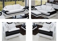 ensemble composé : un canapé 3 places + un canapé 2 places + 2 fauteuils en cuir italien vachette candide blanc et noir