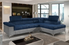 canapé d'angle convertible - erika - en tissu luxe 5 places, bleu et gris, angle droit (vu de face)