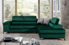 canapé d'angle convertible - erwan - en tissu luxe 5 places, vert, angle droit (vu de face)
