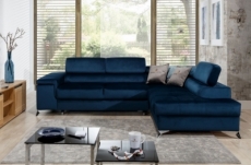 canapé d'angle convertible - erwan - en tissu luxe 5 places, bleu foncé, angle droit (vu de face)