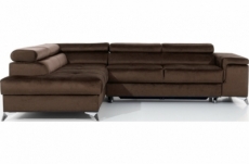 canapé d'angle convertible - erwan - en tissu luxe 5 places, chocolat, angle gauche (vu de face)