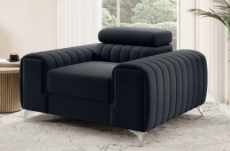 fauteuil 1 place en tissu velours catégorie luxe, noir, lario