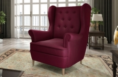fauteuil 1 place en tissu velours catégorie luxe, bordeaux, arnaud