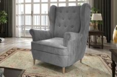 fauteuil 1 place en tissu velours catégorie luxe, gris, arnaud