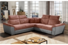 canapé d'angle - convertible - felipe velours - en tissu luxe rose pale et gris, 5/6 places