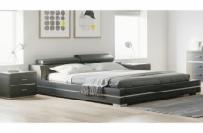 lit design en cuir italien de luxe fendo, avec sommier à lattes, gris foncé, 180x200