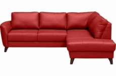 canapé d'angle convertible en cuir italien de luxe 5 places - figari- avec coffre, rouge, angle droit (vu de face)