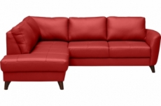- canapé d'angle convertible en cuir italien de luxe 5 places figari avec coffre, rouge, angle gauche (vu de face)
