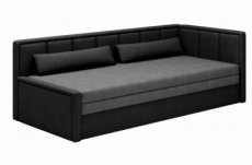 canapé convertible en tissu avec rangement, gris et noir, angle droit, fula