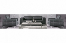 ensemble canapé 3 places et 2 fauteuils 1 place en cuir italien buffle vega, gris foncé avec surpiqure gris clair