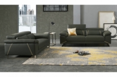 ensemble ensemble canapé 3 places et 2 places en cuir italien buffle granti, couleur gris foncé et liseret gris clair